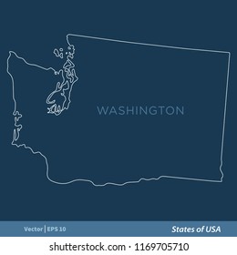 Washington - Outline States of USA Vector Template, stroke editable Illustration Design. Vector EPS 10.