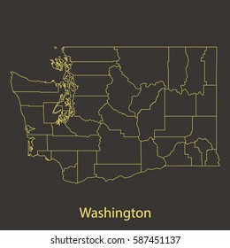 Washington outline,stroke of map with administrative division. Vector illustration