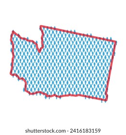 Mapa poblacional de Washington. Las figuras de palo que la gente mapea con el atrevido borde rojo translúcido del estado. Patrón de iconos de hombres y mujeres. Ilustración vectorial aislada. Trazo editable.