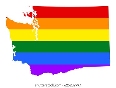 Washington pride gay vector map with rainbow flag colors. United States of America. Gay flag over Washington state map. Rainbow flag. 