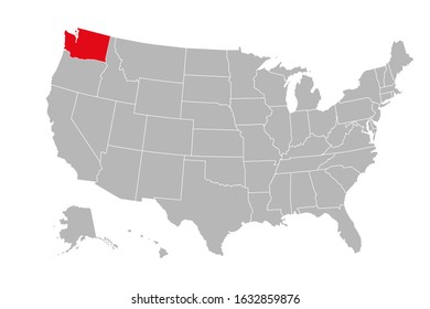 Washington province highlighted on USA political map. Gray background.