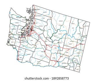 Washington Road And Highway Map. Vector Illustration.