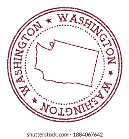 Washington Round Rubber Stamp With Us State Map. Vintage Red Passport Stamp With Circular Text And Stars, Vector Illustration.