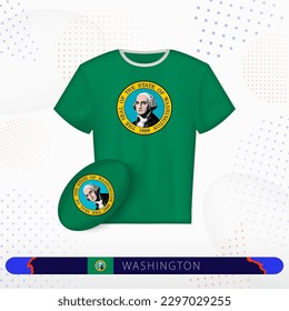 Washington rugby jersey with rugby ball of Washington on abstract sport background. Jersey design.