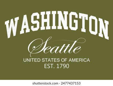 Washington, seattle College Academy printing,Vintage typography college varsity Washington state slogan print for tee t shirt or sweatshirt.eps8