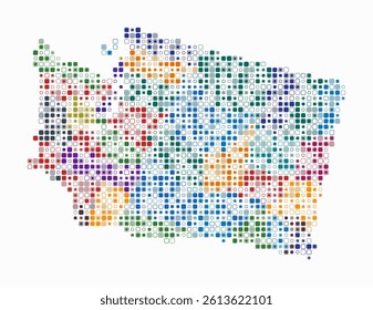 Washington, shape of the state build of colored cells. Digital style map of the Washington on white background. Small size rounded square blocks. Plain vector illustration.