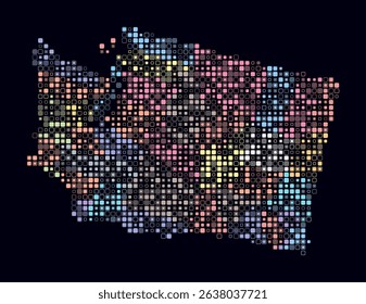 Washington, shape of the state build of colored cells. Digital style map of the Washington on dark background. Small size rounded square blocks. Simple vector illustration.