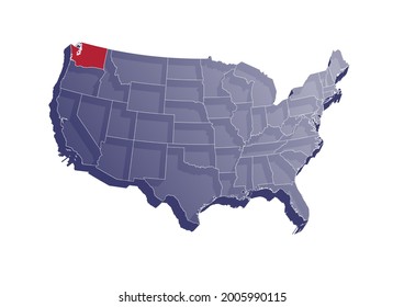 Washington shown on semitransparent vector map of the USA. Vector map of Washington . File is suitable for editing and prints of all sizes.