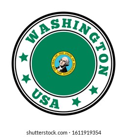 Washington sign. Round US state logo with flag of Washington. Vector illustration.