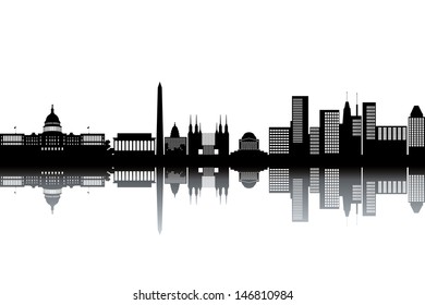 Washington skyline - black and white vector illustration