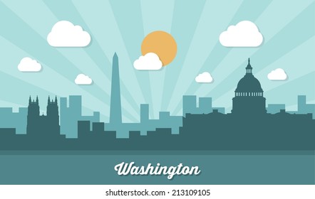 Washington skyline - flat design - vector illustration