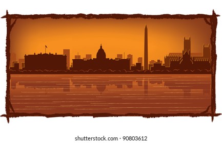 Washington skyline with reflection in water