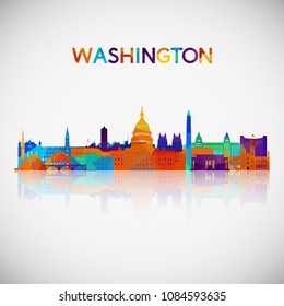 Washington skyline silhouette in colorful geometric style. Symbol for your design. Vector illustration.