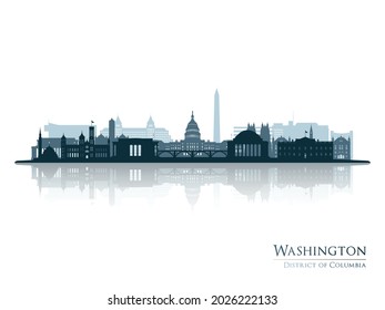 Silhouette de perfil en Washington con reflexión. Paisaje Washington DC. Ilustración vectorial.