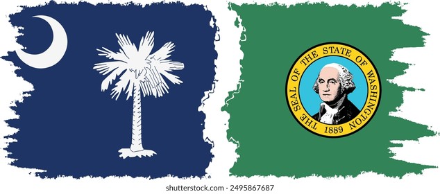 Washington and South Carolina states grunge brush flags connection, vector