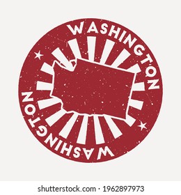 Washington stamp. Travel red rubber stamp with the map of US state, vector illustration. Can be used as insignia, logotype, label, sticker or badge of the Washington.