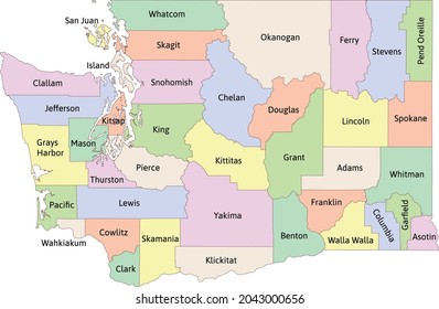 Washington state administrative map with counties