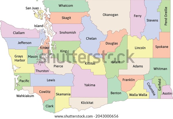 Washington State Administrative Map Counties Stock Vector (Royalty Free ...