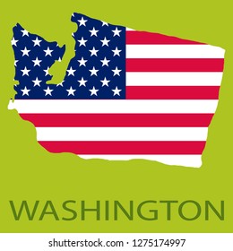 Washington state of America with map. Flag print on map of USA for geographic themes. Map of Washington state.