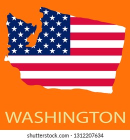 Washington state of America with map. Flag print on map of USA for geographic themes. Map of Washington state.