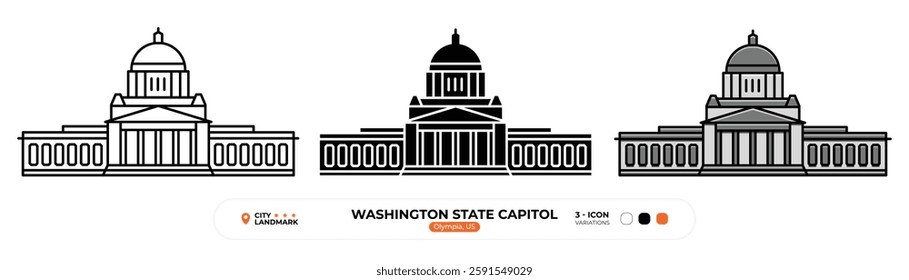 Washington State Capitol Line Icon. US Olympia, Color icon, Symbol, Silhouette, Editable Stroke.
