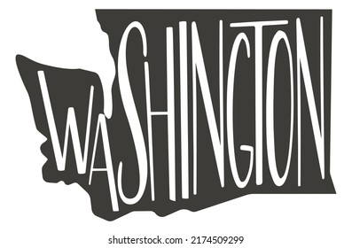 Washington state design map with text. Washington state map for poster, banner, t-shirt, tee. Washington silhouette state. Vector outline Isolated black illustratuon on a white background.