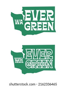 washington state with Evergreen in green on white background can be use for product package design  T-shirt printing cap  coffee mug advertisement banner poster notebook cover