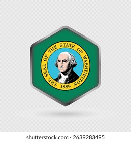 Washington State Flag Icon in Hexagon Shape.