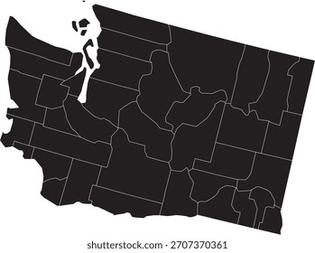 Mapa aislado del estado de Washington con las líneas del condado
