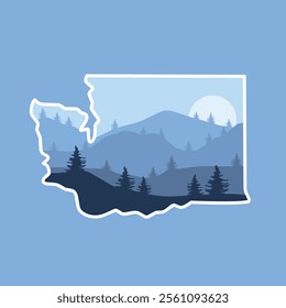 Washington State Landscape Silhouette with Mountain Layers