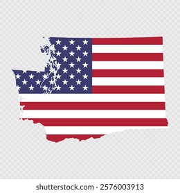 Washington state map with American national flag.