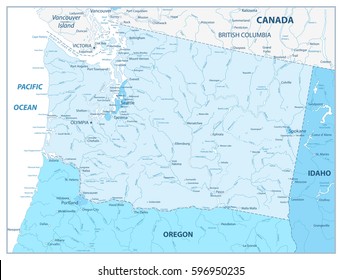 Washington state map in colors of blue. Vector illustration.