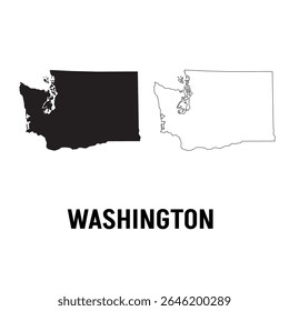 Washington state map contour. Washington state map. Glyph and outline Washington map. US state map.