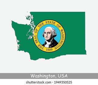 Washington State Map Flag. Map of WA, USA with the state flag isolated on a white background. United States, America, American, United States of America, US State. Vector illustration.
