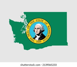 Washington State Map Flag. Map of WA, USA with the state flag. United States, America, American, United States of America, US State Banner. Vector illustration.