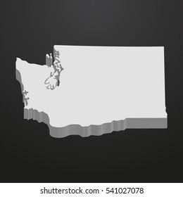 Washington State map in gray on a black background 3d