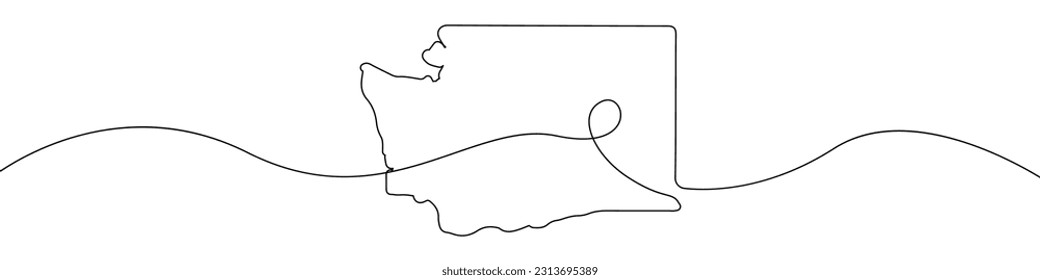 Washington state map icon line continuous drawing vector. One line Washington state map icon vector background. Washington state map icon. Continuous outline of a Washington state map icon.