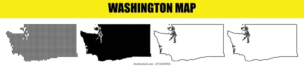 Ilustraciones de mapa del estado de Washington en blanco y negro