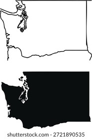 Washington state map outline and silhouette on white background USA geography