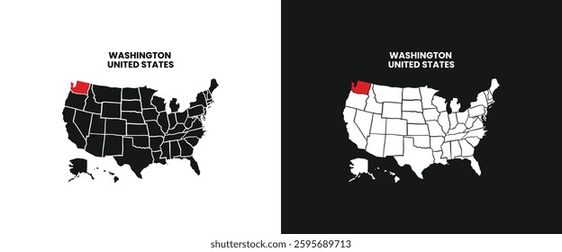 washington state map. washington map with red mark on america map. vector illustration of washington state map.