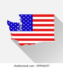 Washington state map in style of USA national flag. Flat style with long shadow