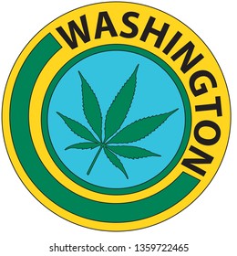 Washington State Marijuana Logo, Rubber Round Stamp, Badge, Icon, Weed, Cannabis