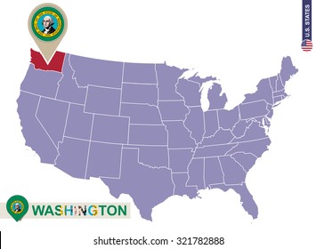 Washington State on USA Map. Washington flag and map. US States.