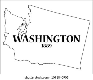 A Washington state outline with the date of statehood isolated on a white background