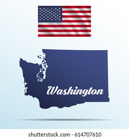 Washington state with shadow with USA waving flag