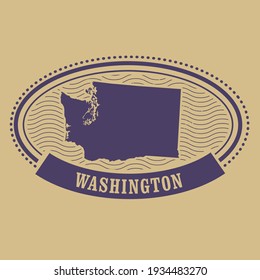 Sello del estado de Washington con silueta de mapa, vector 