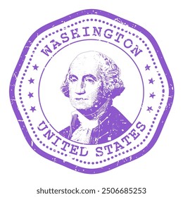 Sello del estado de Washington con sello, sello de viaje de EE.UU., matasellos en mal estado de Washington, Vector