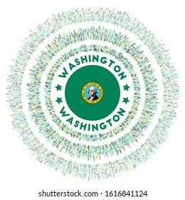 Washington state symbol with a radiant sunburst effect. Elegant vector illustration of the state flag with colorful rays.