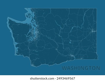 Washington State, United States artistic blueprint map poster