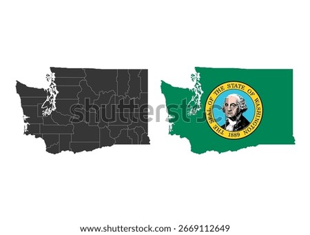 Washington state of USA. Washington flag and territory. States of America territory on white background. Separate states. Vector